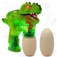 Dinosaur battery operated toy bubble blowing gun w/2 bottles of bubble liquid